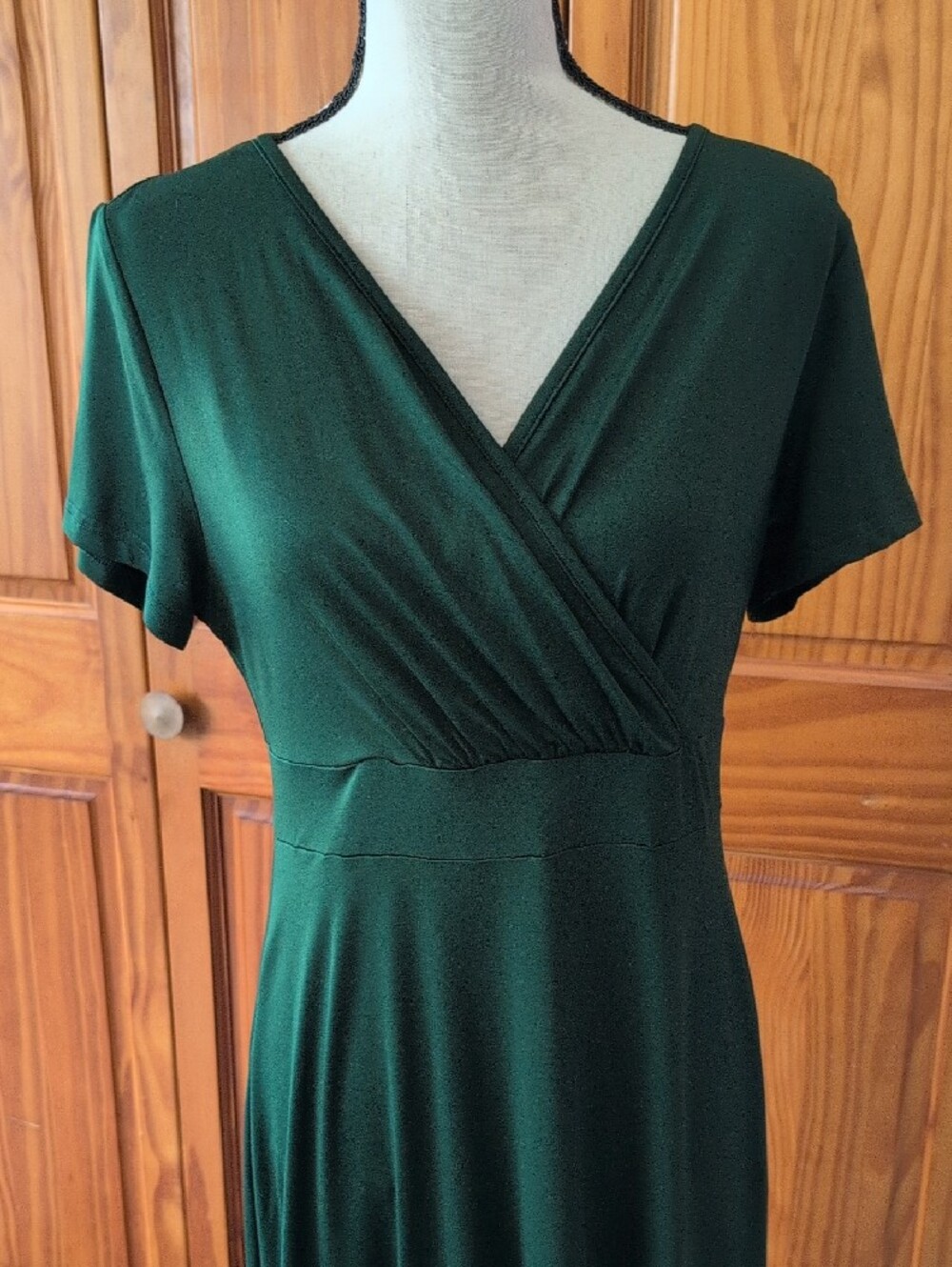 PoseShe Women's Forest Green V-Neck Wrap Maxi Dress L            M504